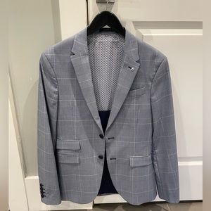 Zara Man Blue and White Plaid Blazer